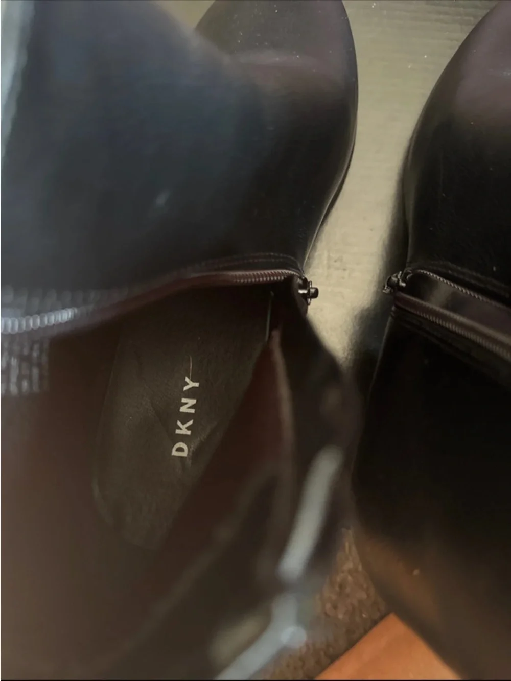 DKNY Black Leather Ankle Booties with Logo Strap